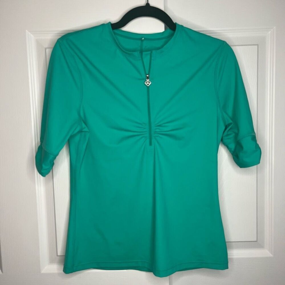 Prana Short Sleeved 1/4 Zip Teal Rashguard Top Women’s Small